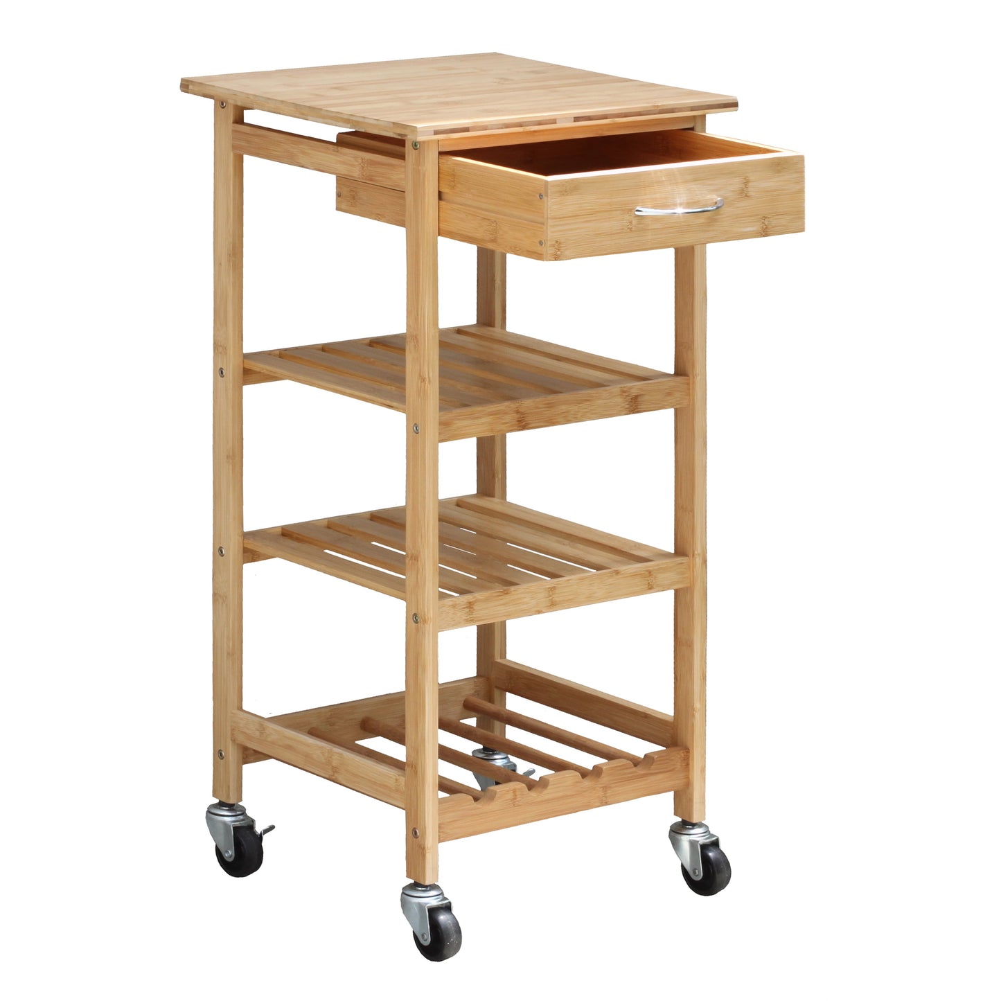 Bamboo Kitchen Trolley, Natural Color, Storage Cart, 15.8 In. L X 14.5 In. W X 32.8 In. H