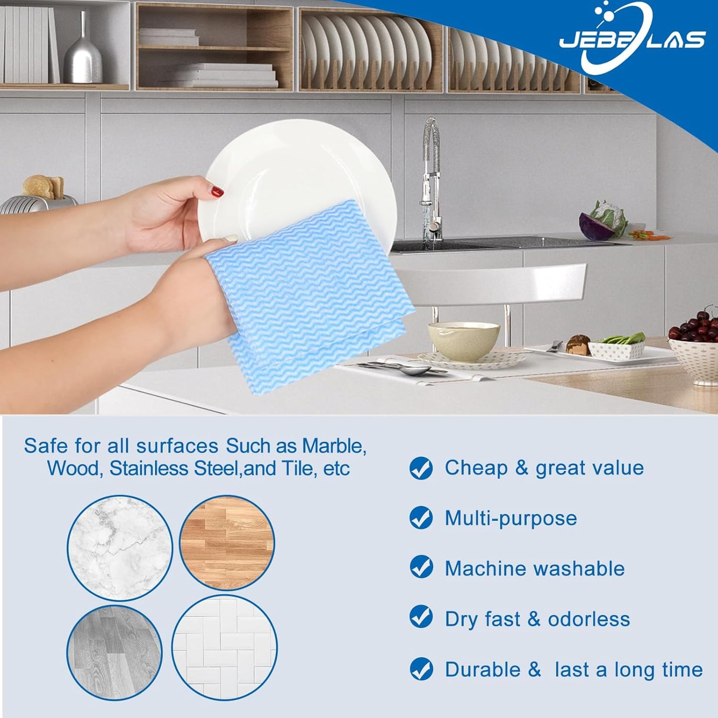 Cleaning Towels Dish Towels and Dish Cloths Reusable Towels,Handy Cleaning Wipes, Great Dish Towel, Disposable, Absorbent, Dry Quickly 60 Sheets/Pack,Blue