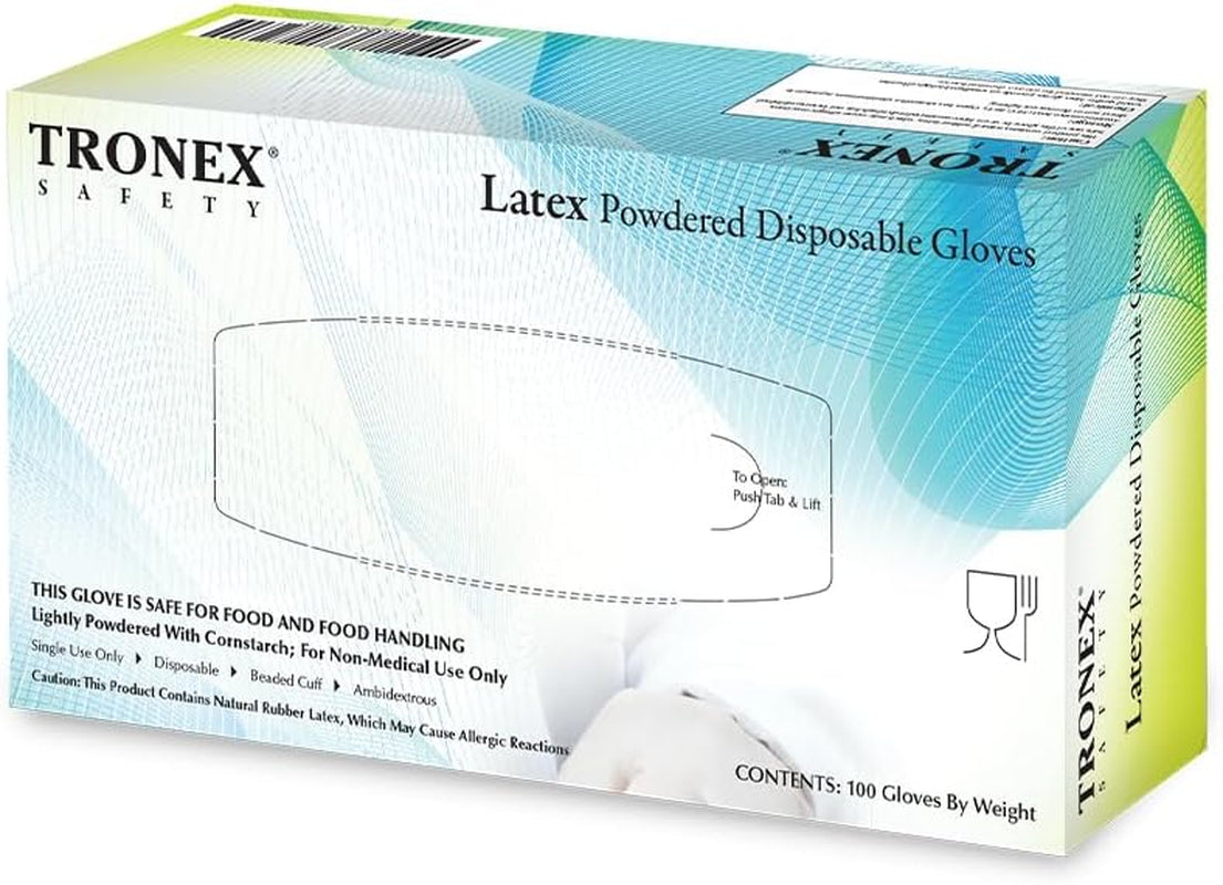 1510 Rubber Latex Disposable Gloves, Non Medical, General Purpose, Food Handling, Food Preparation, Light Industrial, Smooth Finish, Corn Starch Powdered, Natural Color, Large, Box of 100