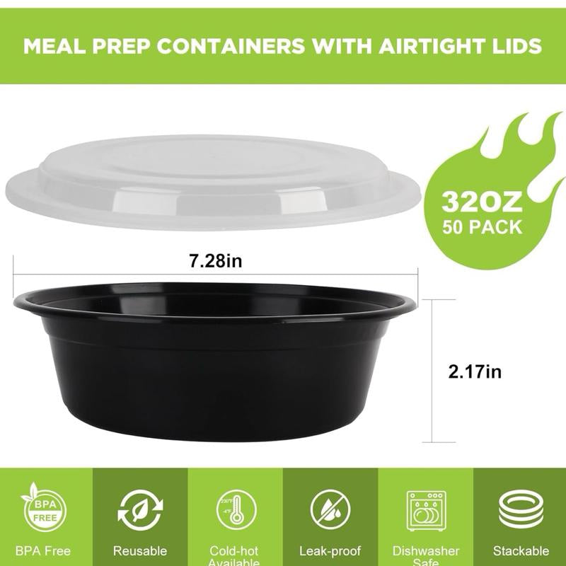 Disposable Tupperware. Meal Prep Containers with Lids - 50 Pack 32 Oz Disposable Bowls for Meal Prep