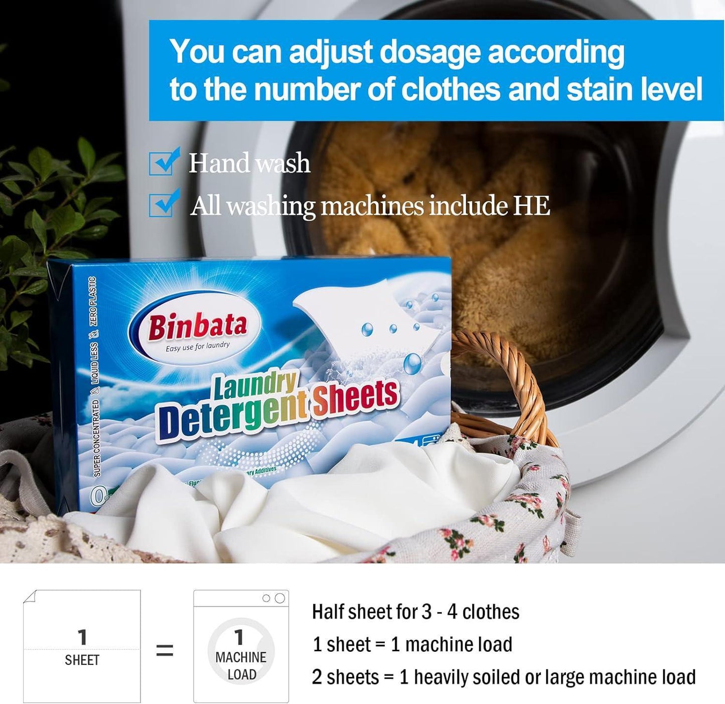 Binbata Laundry Detergent Sheets, 200 Loads Hypoallergenic Eco-Friendly