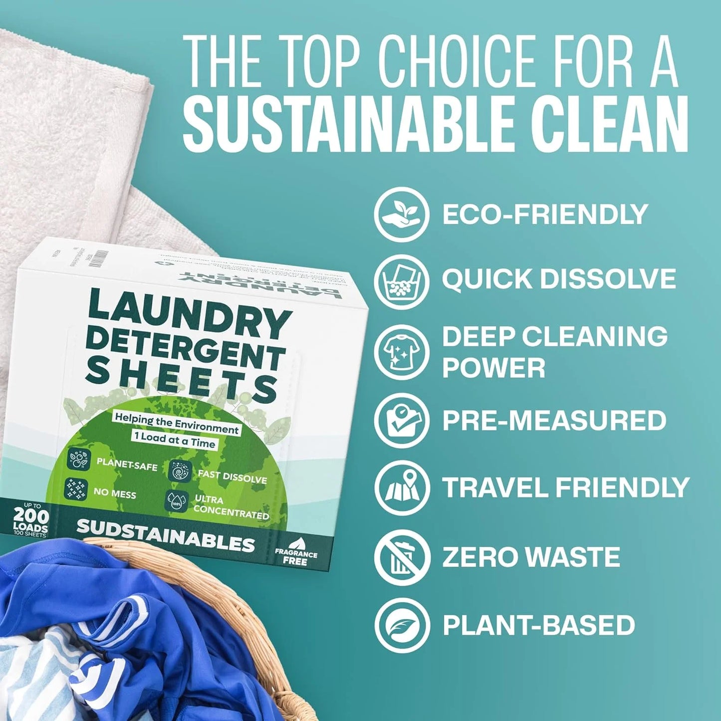 Laundry Detergent Sheets, 100 Laundry Sheets for 200 Loads, Unscented