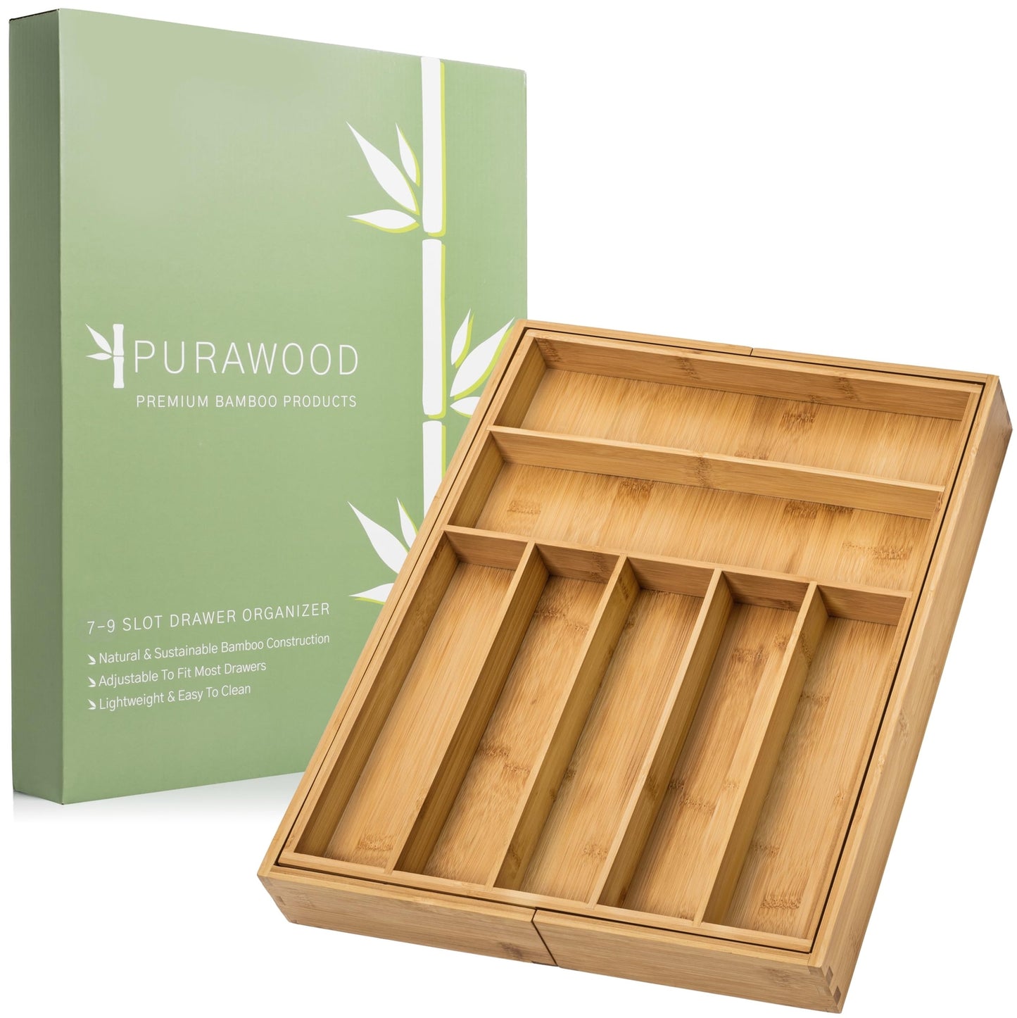 - Large Premium Bamboo Silverware Organizer - Expandable Kitchen Drawer & Ute...