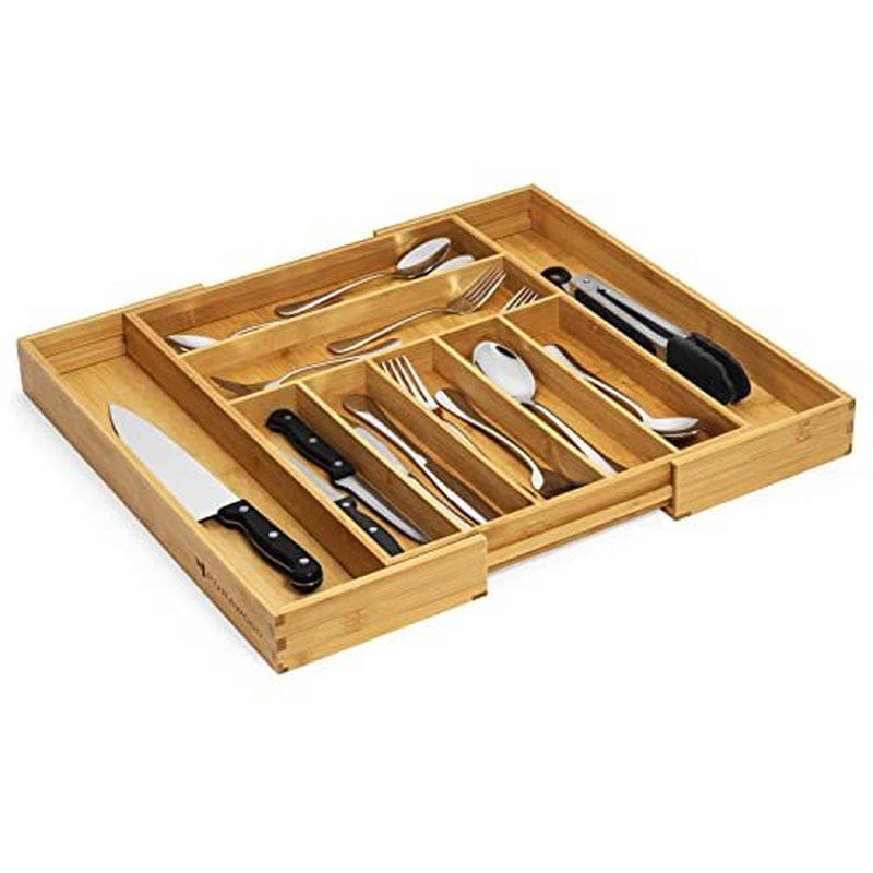 - Large Premium Bamboo Silverware Organizer - Expandable Kitchen Drawer & Ute...