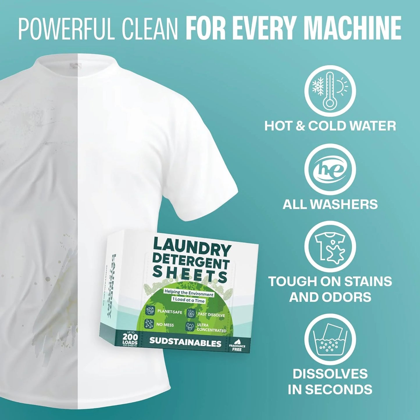 Laundry Detergent Sheets, 100 Laundry Sheets for 200 Loads, Unscented