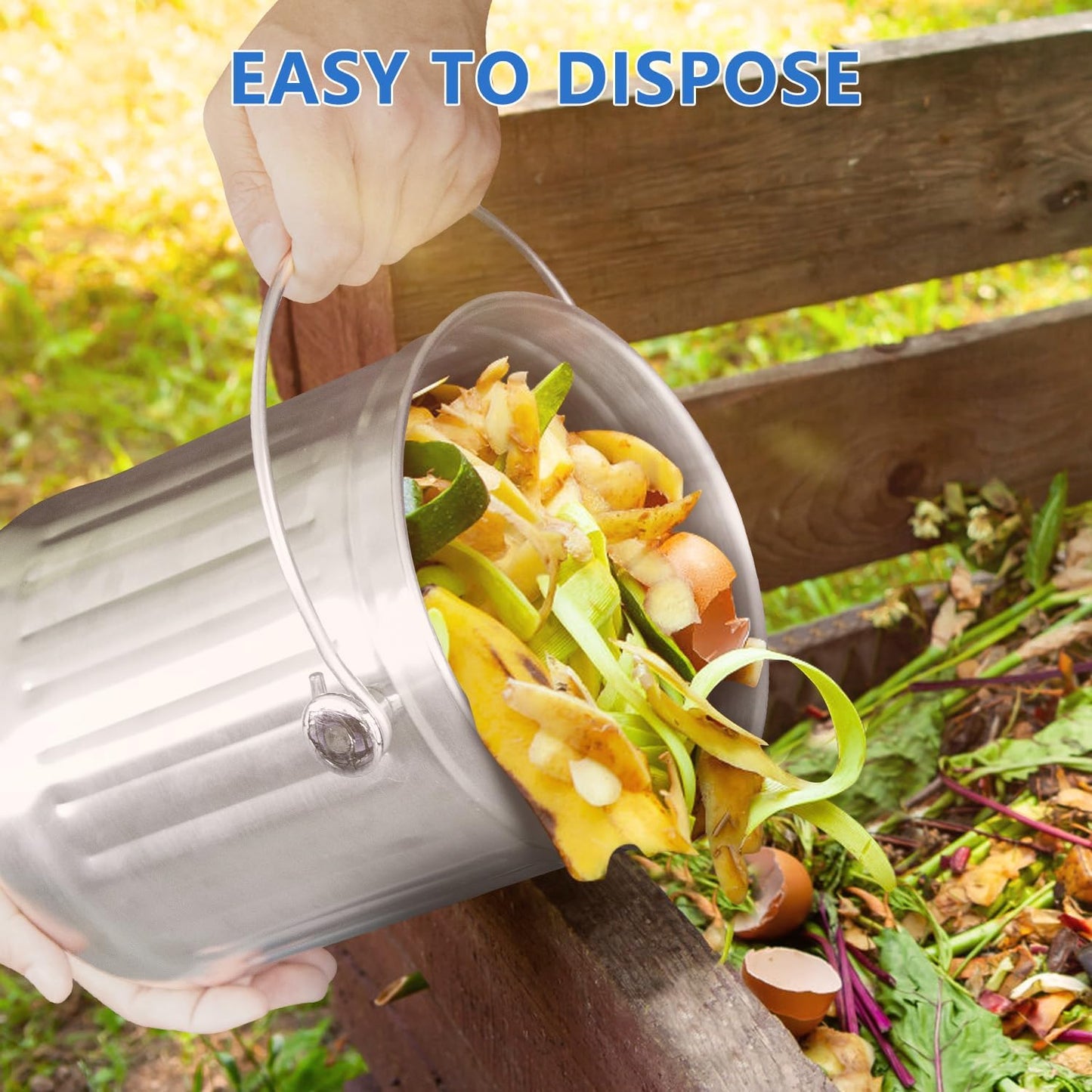 Compost Bin for Kitchen Countertop, 1.3 Gallon Stainless Steel Indoor Compost Bucket for Kitchen Countertop Odorless Compost Pail for Kitchen Food Waste with Carrying Handle Easy to Clean