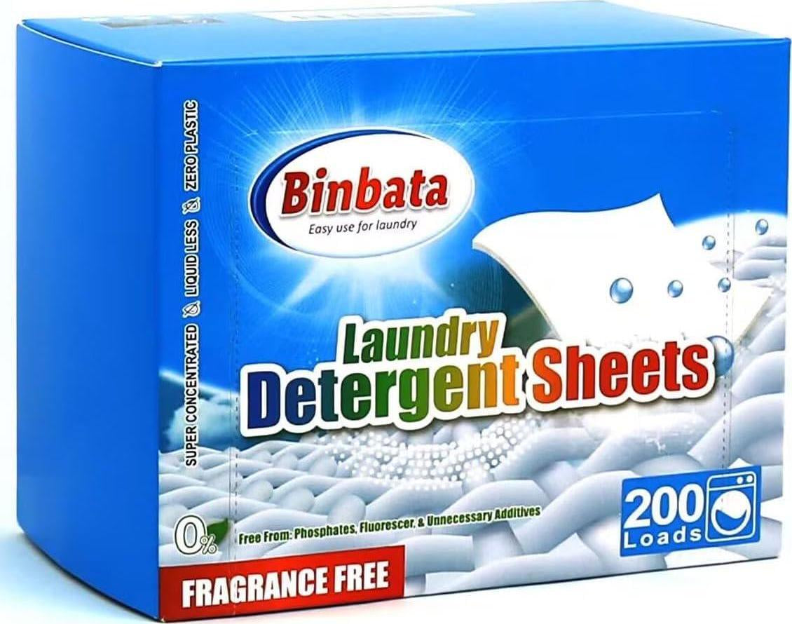 Binbata Laundry Detergent Sheets, 200 Loads Hypoallergenic Eco-Friendly