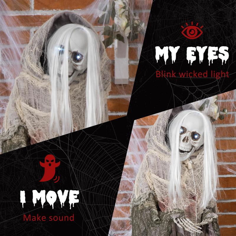 Halloween Decorations Life Size Outdoor Ghost/Clown/Witch, Sound and Motion Activated Animated Prop Animatronic Decor with Light up Eyes, Spooky Sound