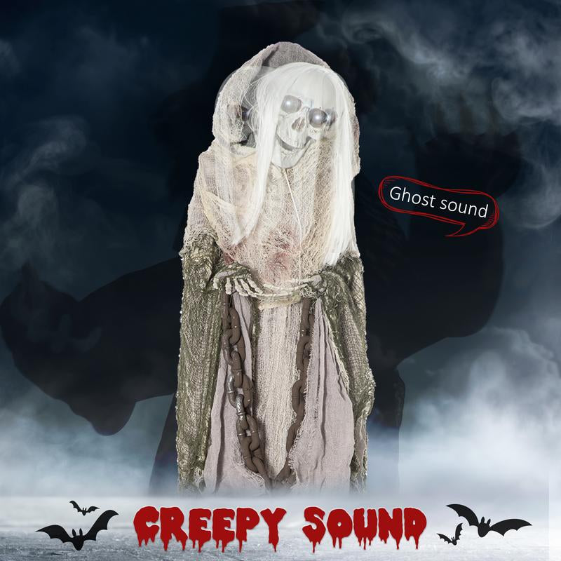 Halloween Decorations Life Size Outdoor Ghost/Clown/Witch, Sound and Motion Activated Animated Prop Animatronic Decor with Light up Eyes, Spooky Sound