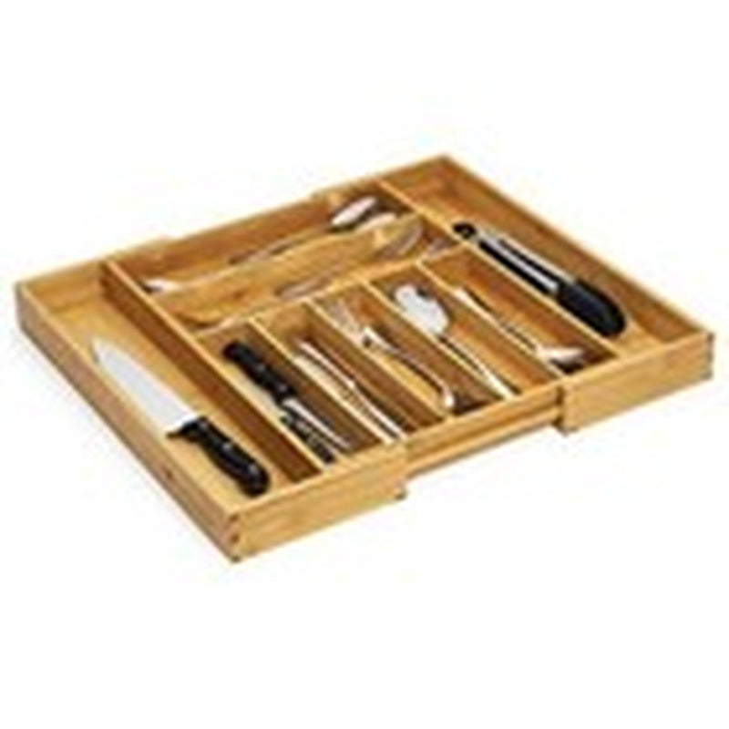 - Large Premium Bamboo Silverware Organizer - Expandable Kitchen Drawer & Ute...