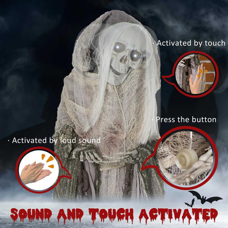 Halloween Decorations Life Size Outdoor Ghost/Clown/Witch, Sound and Motion Activated Animated Prop Animatronic Decor with Light up Eyes, Spooky Sound