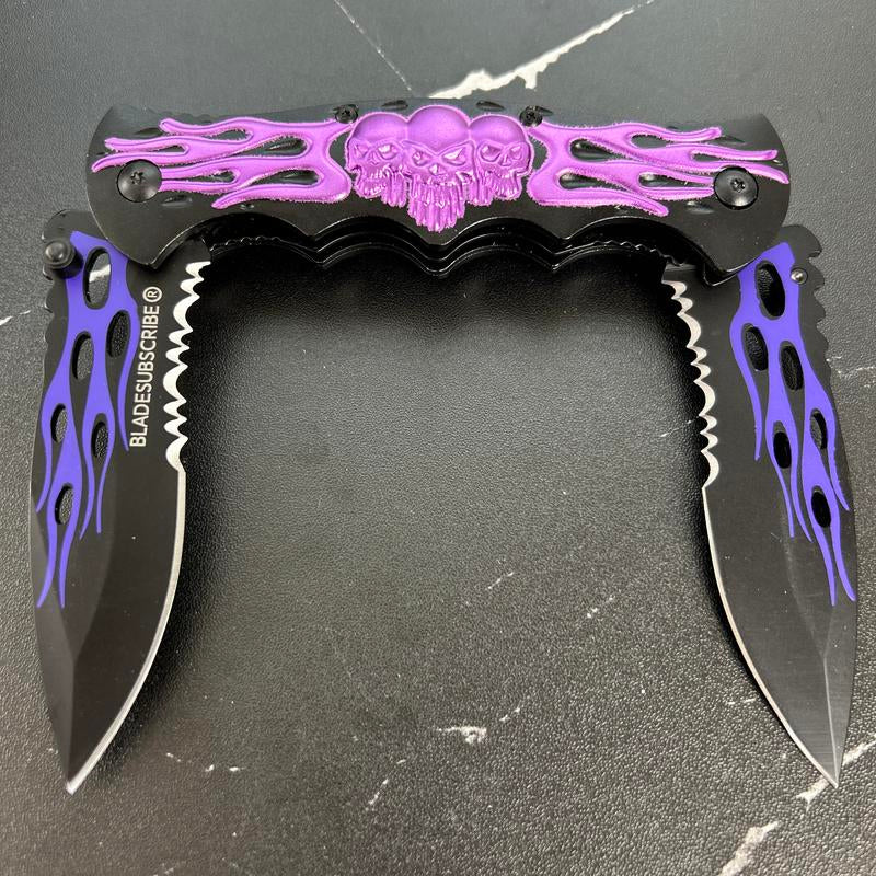 3D Skull Twin Blade Double Blade Folding Knife