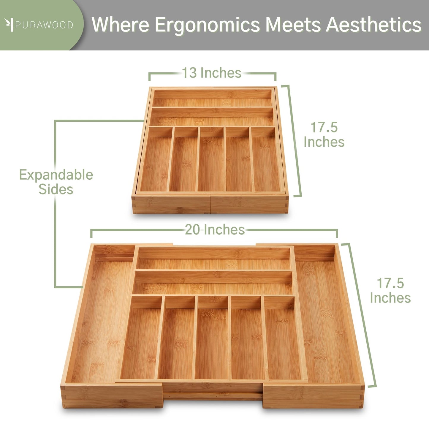 - Large Premium Bamboo Silverware Organizer - Expandable Kitchen Drawer & Ute...
