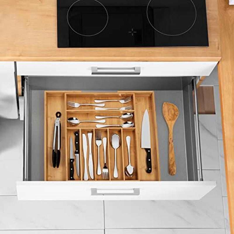 - Large Premium Bamboo Silverware Organizer - Expandable Kitchen Drawer & Ute...