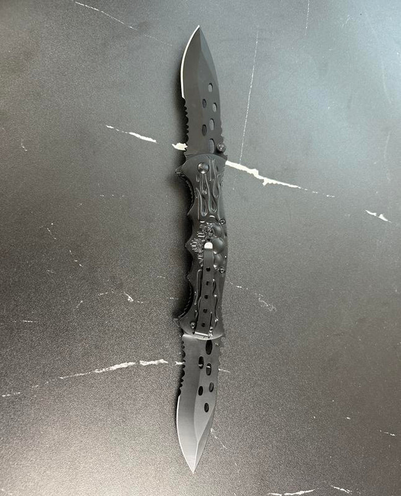 3D Skull Twin Blade Double Blade Folding Knife