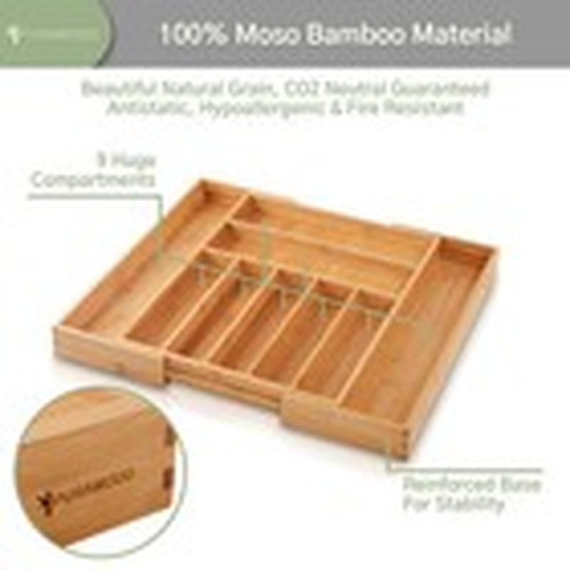 - Large Premium Bamboo Silverware Organizer - Expandable Kitchen Drawer & Ute...