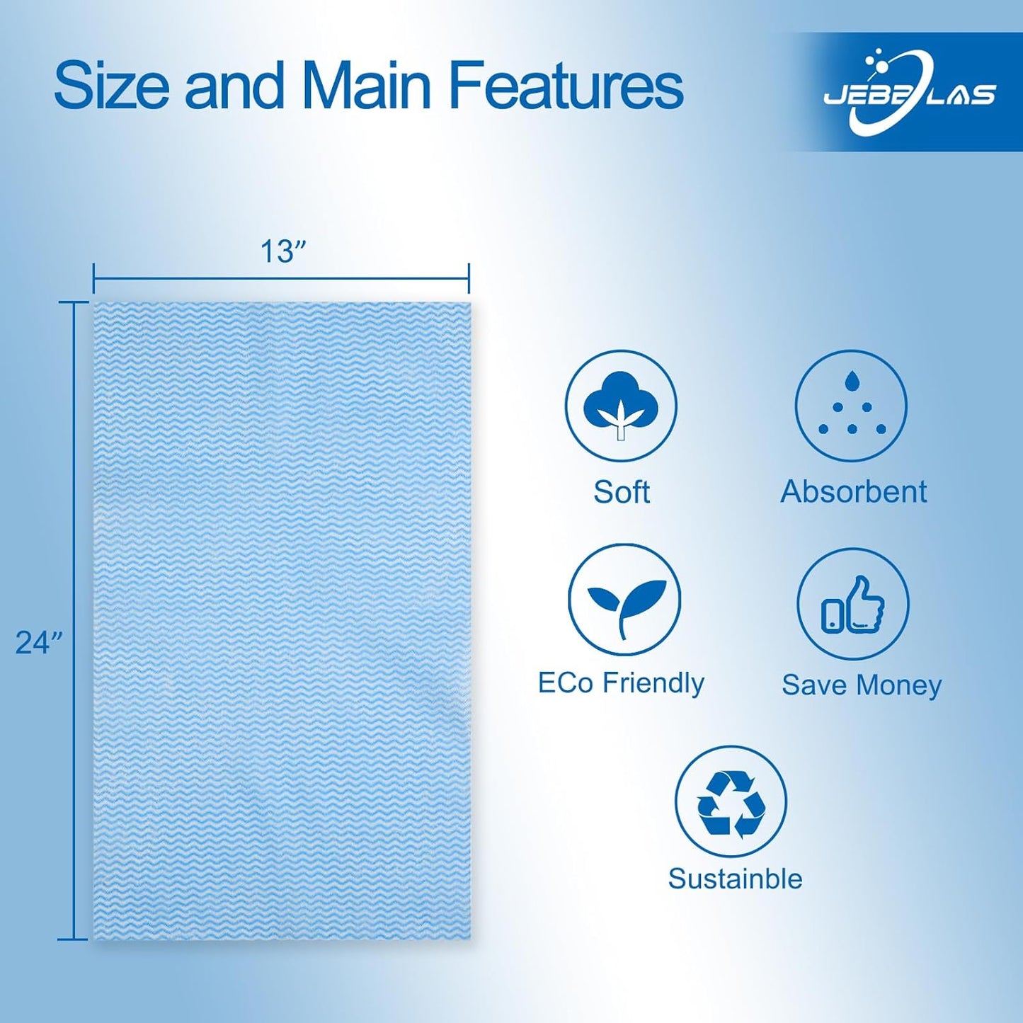 Cleaning Towels Dish Towels and Dish Cloths Reusable Towels,Handy Cleaning Wipes, Great Dish Towel, Disposable, Absorbent, Dry Quickly 60 Sheets/Pack,Blue