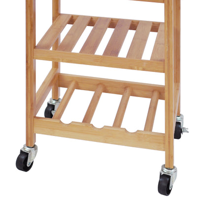 Bamboo Kitchen Trolley, Natural Color, Storage Cart, 15.8 In. L X 14.5 In. W X 32.8 In. H