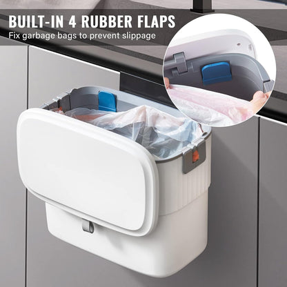 Kitchen Compost Bin with Lid 1.8 Gallon Hanging Trash Can with Lid, 7 Liter Wall-Mounted Garbage Can for Kitchen Cabinet Door, Small under Sink Trash Can for Cupboard, Bathroom, Office
