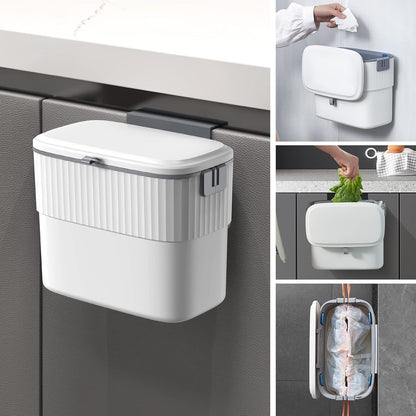 Kitchen Compost Bin with Lid 1.8 Gallon Hanging Trash Can with Lid, 7 Liter Wall-Mounted Garbage Can for Kitchen Cabinet Door, Small under Sink Trash Can for Cupboard, Bathroom, Office
