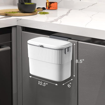 Kitchen Compost Bin with Lid 1.8 Gallon Hanging Trash Can with Lid, 7 Liter Wall-Mounted Garbage Can for Kitchen Cabinet Door, Small under Sink Trash Can for Cupboard, Bathroom, Office