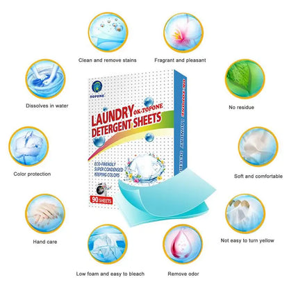90 Pieces Eco-Friendly Laundry Soap Washer Sheets Detergent Sheets No Waste Laundry Detergent Stain Remover