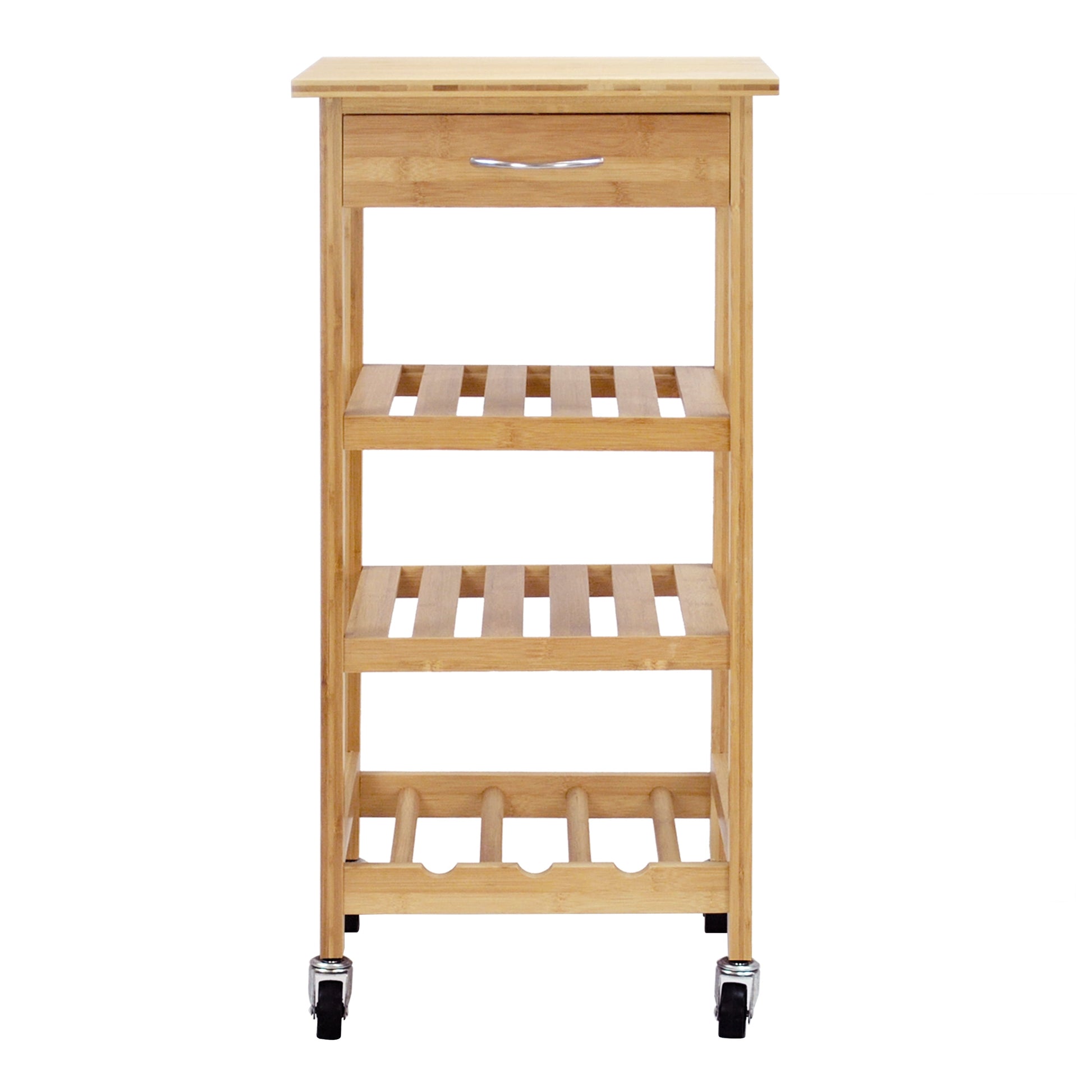 Bamboo Kitchen Trolley, Natural Color, Storage Cart, 15.8 In. L X 14.5 In. W X 32.8 In. H