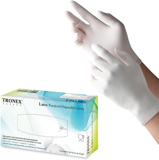 1510 Rubber Latex Disposable Gloves, Non Medical, General Purpose, Food Handling, Food Preparation, Light Industrial, Smooth Finish, Corn Starch Powdered, Natural Color, Large, Box of 100