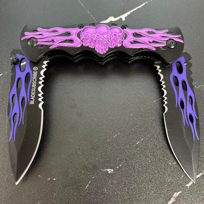 3D Skull Twin Blade Double Blade Folding Knife