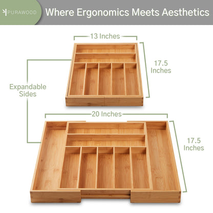 - Large Premium Bamboo Silverware Organizer - Expandable Kitchen Drawer & Ute...