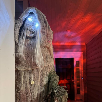Halloween Decorations Life Size Outdoor Ghost/Clown/Witch, Sound and Motion Activated Animated Prop Animatronic Decor with Light up Eyes, Spooky Sound