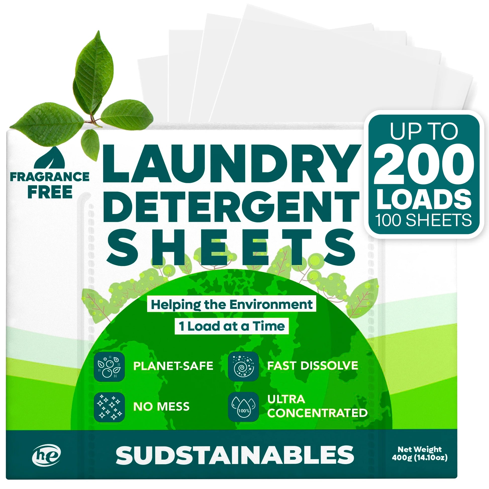 Laundry Detergent Sheets, 100 Laundry Sheets for 200 Loads, Unscented